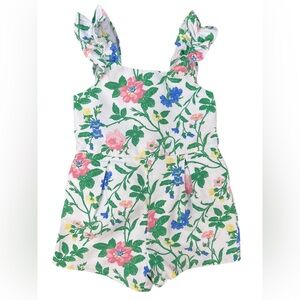 Janie and Jack White Floral Romper with Pink, Blue & Green Print